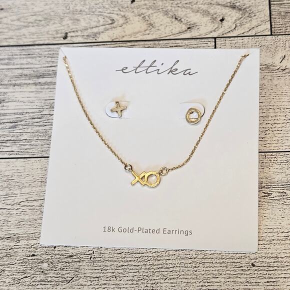 Ettika Hugs & Kisses 18K Gold Plated XO Necklace & Stud Earrings Matching Set - Picture 2 of 7
